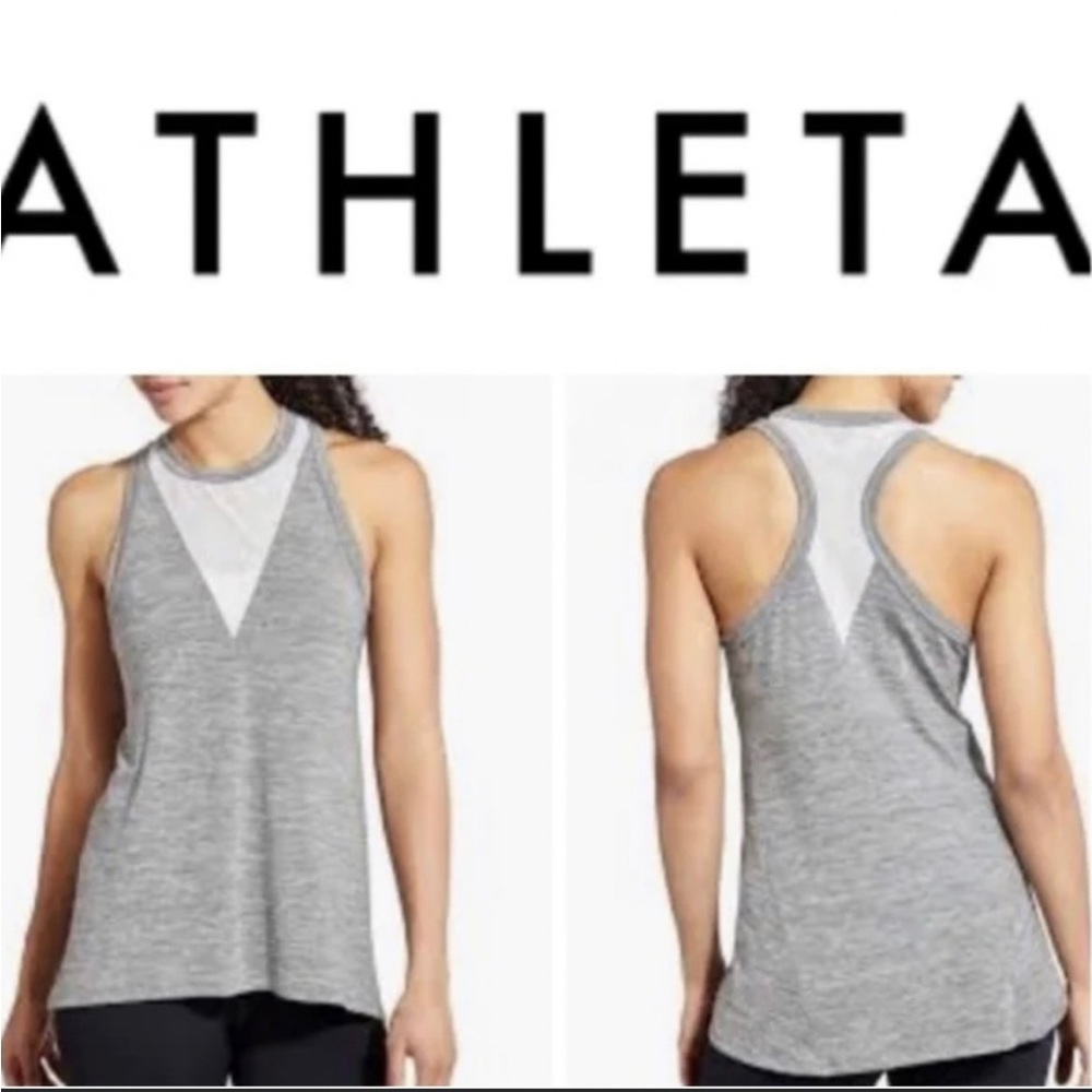 Athleta Utopia Tank Top Womens M Medium Mesh Racerback Gray Athletic Stretch